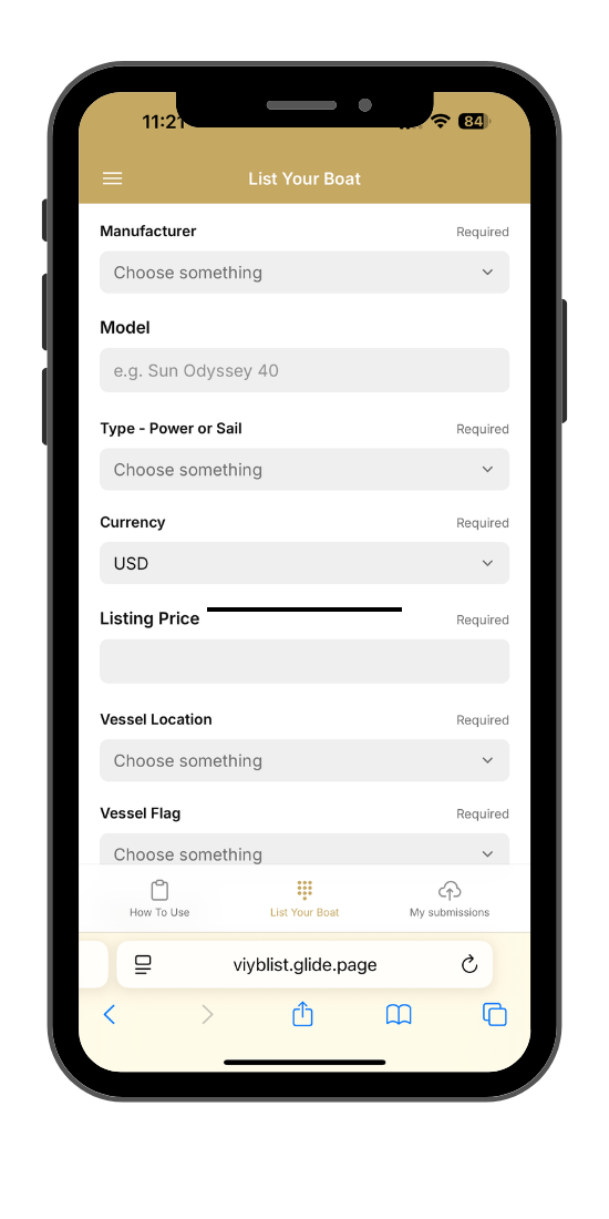 Listing app for catamarans